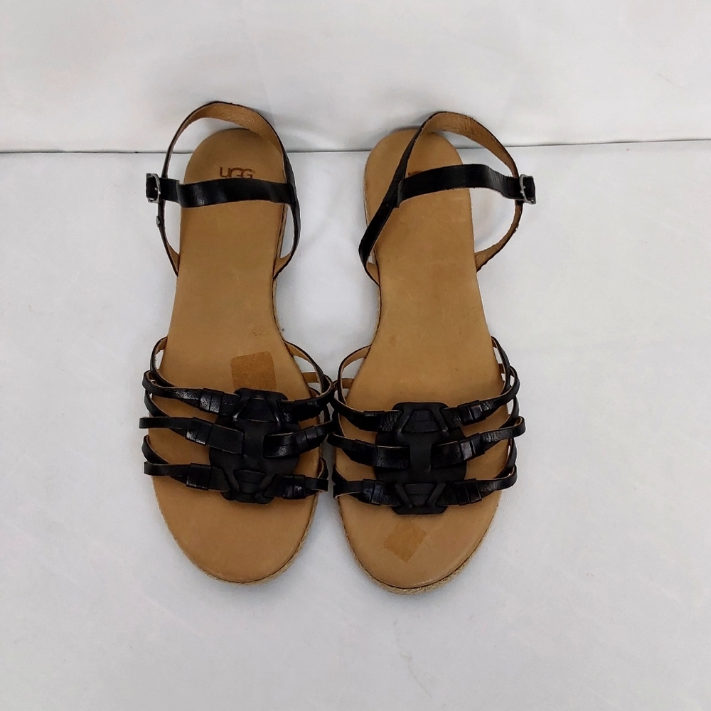 UGG Black Woven Strappy Leather Ankle Strap Sandals NWOB - Picture 4 of 11